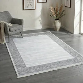 Sehrazat Teppich SEHRAZAT "Venus 7798", weiß (grau), B:200cm H:11mm L:300cm, Obermaterial: 60% Polyester, 40% Polypropylen, Teppiche, Teppich, Kurzflor, Orient Vintage Optik, mit Fransen, Wohnzimmer