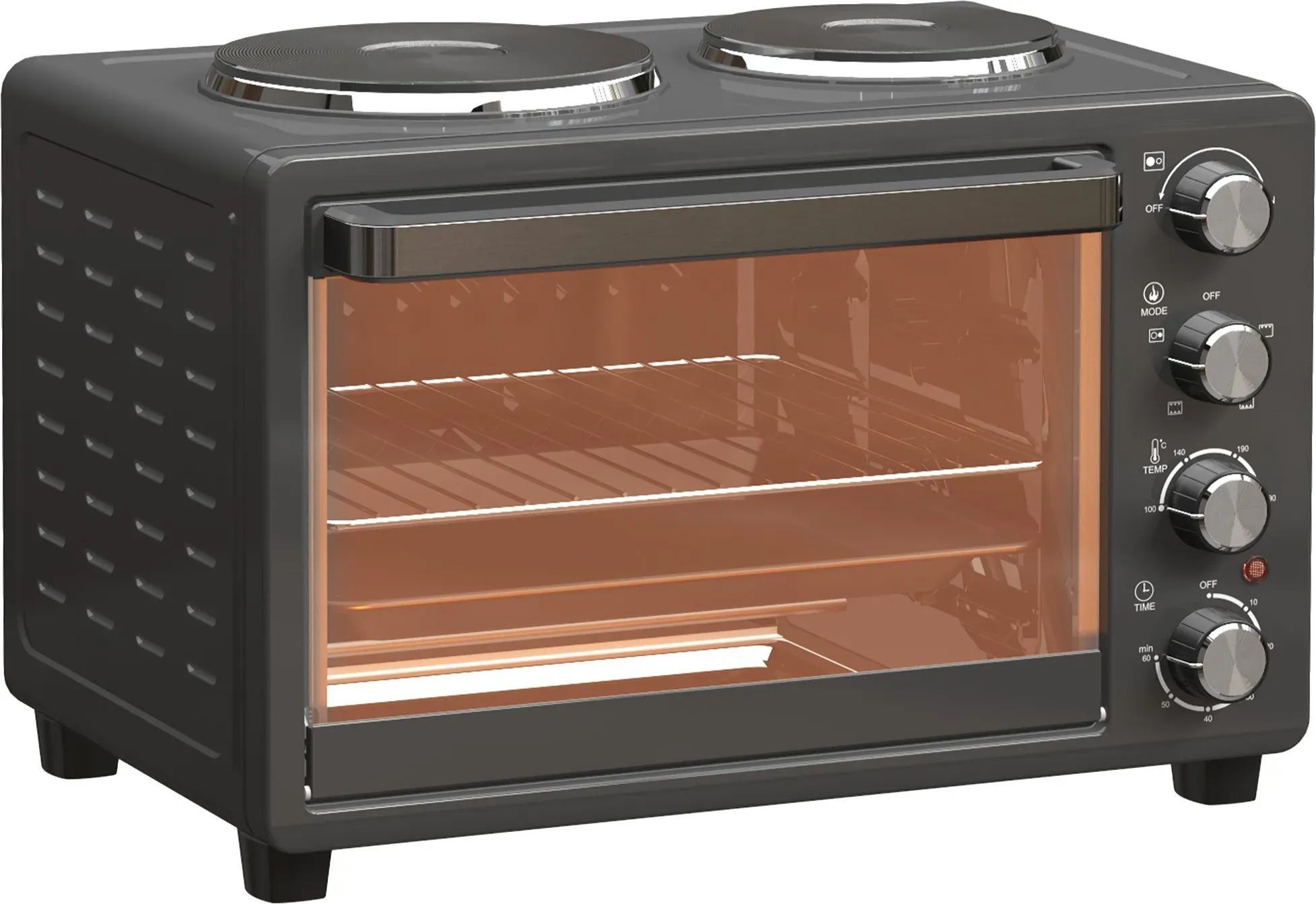 HOMCOM Minibackofen 28 L 2600W Mini Backofen 100-230°C 60 Min. Timer, mit 2 Warmhalteplatten, Backblech und Grillrost Pizzaofen mit Krümelblech, Tablettgriff Schwarz   Aosom