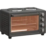 HOMCOM Minibackofen 28 L 2600W Mini Backofen 100-230°C 60 Min. Timer, mit 2 Warmhalteplatten, Backblech und Grillrost Pizzaofen mit Krümelblech, Tablettgriff Schwarz   Aosom