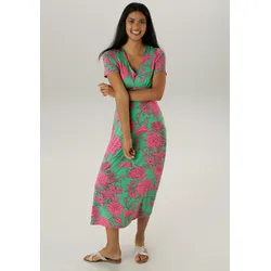 Sommerkleid, mit abstrakten Blüten- und Blätterdruck - NEUE KOLLEKTION, Gr. 38 - N-Gr, pink-mintgrün-schwarz, , 68398061-38 N-Gr