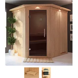 Sauna KARIBU "Laila", beige (naturbelassen), ohne Ofen, (ohne Ofen), Saunen, ohne Ofen
