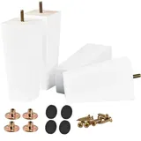 15cm Holz Möbelfüße, Btowin 4 Stück Weiß Massivholz Pyramide Tischbeine Möbelbeine mit vorgebohrten M8 Bolzen & Montageplatten & Schrauben für Schrank Sofa Bett Ottomane
