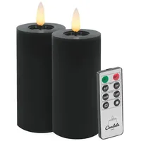 LC Home LED-Kerze LED Kerzen Set Winter Echtwachs Timerfunktion Fernbedienung dimmbar (Set, 2-tlg., LED Kerzen Winter, Teelicht und Stumpenkerze mit Reflexionsspiegel), LED Kerzen mit Timerfunktion Fernbedienung Dimmbar schwarz Ø 5 cm x 10 cm
