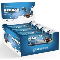 Neosupps Protein Riegel NeoBar Cookies&Cream 12x60g mit 21g Eiweiß pro Riegel, Zuckerarm, echte Cremefüllung, Vollmilchschokolade, Made in Germany