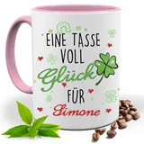 Eine Tasse voll Glück Personalisiert mit Namen| Geschenk Idee| Kaffee Tee Bürotasse | Fototasse, Motivtasse | Kaffeetasse, Teetasse |Keramik (Rosa)
