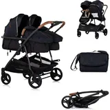 Chipolino Geschwisterkinderwagen Duo Smart klappbar umbaubar verstellbar Fußsack schwarz beige