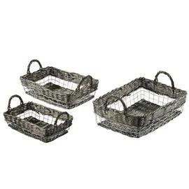 Dekoleidenschaft 3er Set Körbe "Draht + Weide", Aufbewahrungskorb, Obstkorb, Brotkorb, Korbset, Dekokorb, Ordnungskorb, Weidenkorb, Brotkorb, Flechtkorb