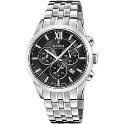 Chronograph FESTINA "Swiss Made Collection", silber (silberfarben, schwarz), Armbanduhren, Herren, Armbanduhr, Quarzuhr, Herrenuhr, Stoppfunktion, Swiss Made