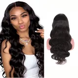 YesJYas Echthaar Perücke Human Hair Wig 13x4x1 Lace Front Wig 150% Density Brazilian Virgin Hair Wig Body Wave Glueless Wigs For Black Women 1B Color 24 Zoll