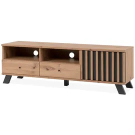 furn.design TV Lowboard in Eiche und grau, Fernsehtisch Breite 138 cm, TV Unterteil mit 3D-Lamellen, Industrial Design, Madem