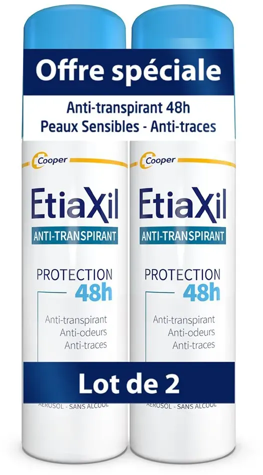 ETIAXIL - Déodorant Anti-transpirant - Traitement Transpiration Modérée - Aisselles - Protection 48h - Aérosol - Fabriqué en France - Lot de 2 2x150 ml déodorant