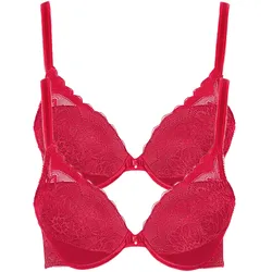 Push-up-BH LISCA "2er Pack Push up BH Evelyn", Damen, Gr. 90, Cup A, rot, Spitze, Obermaterial: 82% Polyamid PA. 18% Elasthan EL., BHs