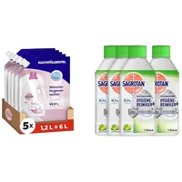 Sagrotan Wäsche-Hygienespüler Sensitiv Nachfüller für hygienisch saubere und frische Wäsche – 5 x 1,2 l + Waschmaschinen Hygiene-Reiniger Limette für eine hygienische Waschmaschine – 4 x 250 ml