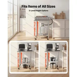 Vevor Edelstahltisch Gastro 762 x 610 x 894 mm, Verstellbarer Edelstahltisch mit Rollen, Aufkantung (30 mm), Arbeitstisch mit Grundboden für Restaurant Obere Ablage (204 kg) Untere Ablage (168 kg)