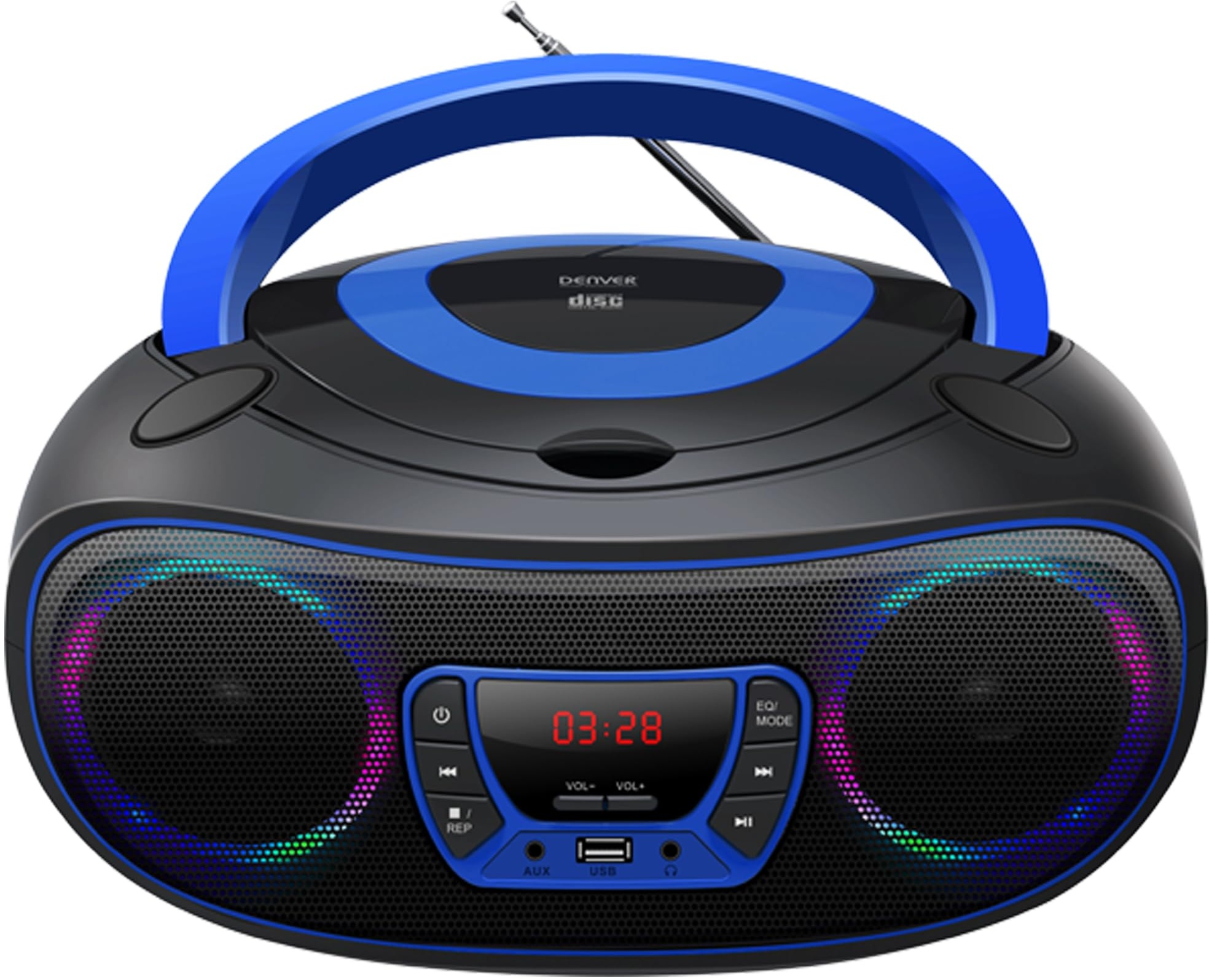 Denver TCL212BT Radio mit Bluetooth, Bluetooth Radio mit Lichteffekte, Tragbarer CD player, AUX, USB, Blau