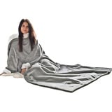 HOMELEVEL Sherpa Kuscheldecke mit Ärmeln Ärmeldecke 200cm x 150cm Hellgrau/Sherpa