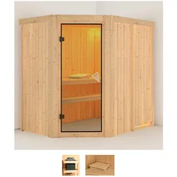 Sauna KARIBU "Clara", beige (naturbelassen), ohne Ofen, (ohne Ofen), Saunen, ohne Ofen