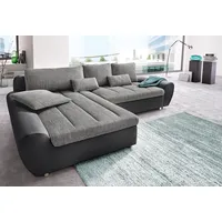 Ecksofa SIT & MORE "Top Bandos L-Form" Sofas Gr. B/H/T: 289cm x 83cm x 173cm, Luxus-Kunstleder-Struktur, Recamiere links, mit Bettfunktion, schwarz (schwarz/grau) in 2 unterschiedlichen Größen, wahlweise mit Bettfunktion