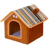 LvRao Haustier Haus Hund Katze Plüsch Bett Höhlenbett Faltbar abnehmbar Klein Hundehaus Hundehöhle Kuschelhöhle (Braun, L)