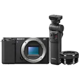 Sony Vlogging-Kamera ZV-E10 + 16-50 mm + Bluetooth Vlogging-Griff GP-VPT2BT | ✔️ + 100 € gratis Geschenkbox