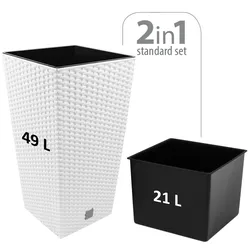 Prosperplast Blumenkübel Polyrattan Weiß 49l mit Innenkasten Wetterfest