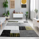 VIMODA Designer Teppich Kurzflor Moderner Wohnzimmer in Gelb, Grau und Weiß mit Kachel Optik, Maße:160x230 cm