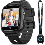 Smartwatch Kinder mit GPS und 4G Telefonfunktion,IP68 wasserdichter Kinder Fitness Aktivitäts Tracker,1,3"" HD Voll Touchscreen Zoll,mit Videoanru... - Schwarz