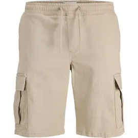 JACK & JONES "JPSTCOLE DYLAN CARGO SHORTS MID", Herren, Gr. S, N-Gr, crockery, Web, Obermaterial: 98% Baumwolle, 2% Elasthan, unifarben, relaxed fit knöchellang, Hosen Cargohose