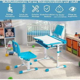 Costway Kinderschreibtisch mit Stuhl und Lampe höhenverstellbar blau