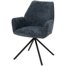 Mendler Esszimmerstuhl HWC-G67, Küchenstuhl Stuhl mit Armlehne, drehbar Auto-Position, Chenille Öko-Tex FSC® ~ dunkelblau