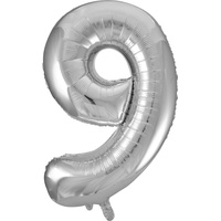 IDENA Folienballon Zahl 9 65x105cm silber