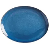 Kahla 1T3306A93021W Homestyle Platte oval 32 cm atlantic blue orientalisches Geschirr aus Porzellan mit Steingut- und Keramiklook flache Wurstplatte Käseplatte Kuchenplatte Servierplatte blau