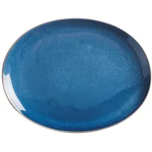 Kahla 1T3306A93021W Homestyle Platte oval 32 cm atlantic blue orientalisches Geschirr aus Porzellan mit Steingut- und Keramiklook flache Wurstplatte Käseplatte Kuchenplatte Servierplatte blau