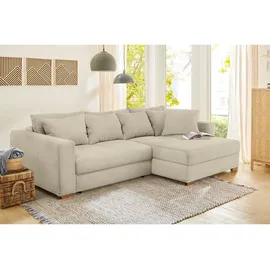 luma-home Dauerschlaf-Ecksofa Federkern Couch Bettkasten mit Cordstoff Beige Grau & Beige/Grau
