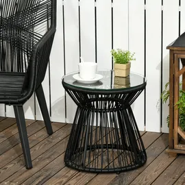 Outsunny Beistelltisch Runder Kaffeetisch mit Glastischplatte Gartentisch, Hohltrommel-Design, Metall