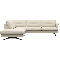Ecksofa FLEXLUX "Glow bequem und komfortabel durch hochwertigen Sitzaufbau, L-Form", weiß (warm weiß), B:268cm H:81cm T:224cm, 100% Echteder, Sofas, Skandinavisches Design, In hochwertiger Verarbeitung