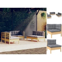 vidaXL 6-tlg. Garten-Lounge-Set mit Grauen Kissen Kiefer Massivholz