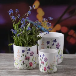 Blumentöpfe mit Wildblumen Motiv - Übertöpfe - 3 verschiedene Größen - bunt - 3e...