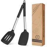 Silikon Pfannenwender, Hitzebeständig Spatel Küchenhelfer Set für Kochen und Backen, Antihaft Hitzebeständiges Küchenhelfer, Schneebesen, Spatel (Pfannenwender 2 Set)
