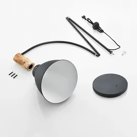 LINDBY Stehleuchte Trebale, E27, Eisen, Holz, schwarz