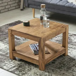 Kadima Design Couchtisch `Nako` Massivholz: Landhausstil, Ablagefach, robust, pflegeleicht. Beige, 60x60x45 cm