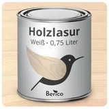 Berico Holzlasur - Weiß - 0,75 Liter Lasur - Kalkweiss - Wetterfeste Holzschutzlasur für Innen und Außen - Holzschutz, Wetterschutz und UV-Schutz