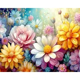 TISHIRON Blumen Malen nach Zahlen Erwachsene, Fünf Bunte Blumen Malen nach Zahlen, Malen nach Zahlen de Pinsel und Acrylfarbe, 16X20 Inch Flammen Blumen Malen nach Zahlen Erwachsene Familie