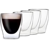 DUOS® Espressotassen Glas 4x80ml, Doppelwandige Gläser Latte Macchiato, Doppelwandige Kaffeegläser, Teegläser, Cappuccino Gläser, Eiskaffee Gläser Thermogläser doppelwandig, Latte Macchiato Gläser Set