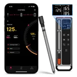 Fileeyn Fleischthermometer Kabellos, 500FT Bluetooth Fleischthermometer mit LCD Anzeige, Mit Timer und Alarmfunktion, Digitales Meat Thermometer für BBQ Grill, Raucher, Küchenofen