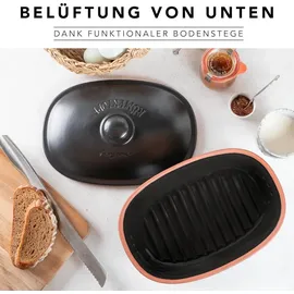 ROMERTOPF Römertopf Brottopf oval MEDI 2,3 Liter - Brotkasten Schwarz aus Keramik - Atmungsaktiver Tontopf für langanhaltende Frische von Brot und Brötchen