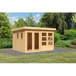 Gartenhaus KARIBU "Langesee 6", beige (naturbelassen), ohne Fußboden, ohne Dacheindeckung, Holz, Gartenhäuser, aus hochwertiger nordischer Fichte mit wasserabweisender Profilierung