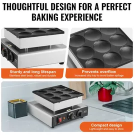 Vevor Mini-Pfannkuchenmaker kommerzielle Dutch mini Pfannkuchen Maschine, 9 Stk., 76 mm Durchmesser, Dorayaki-Backmaschine, 850 W, Temperatur- und ... - Silber