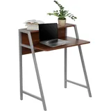HJH Office Schreibtisch Dumont Holz Walnuss/Silber Computertisch klein mit Stauraum