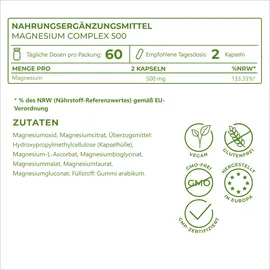 Vitality Nutritionals Magnesium 500 Komplex Kapseln 120 St.